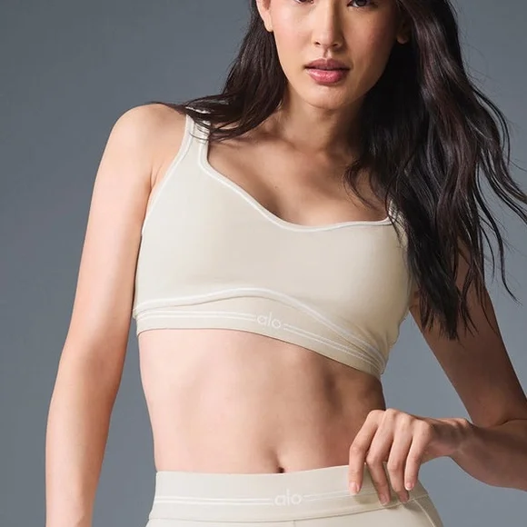 Alo Airbrush Heart Throb Bra in beige & white NWT | size large - Picture 5 of 7